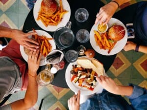 group of four dining